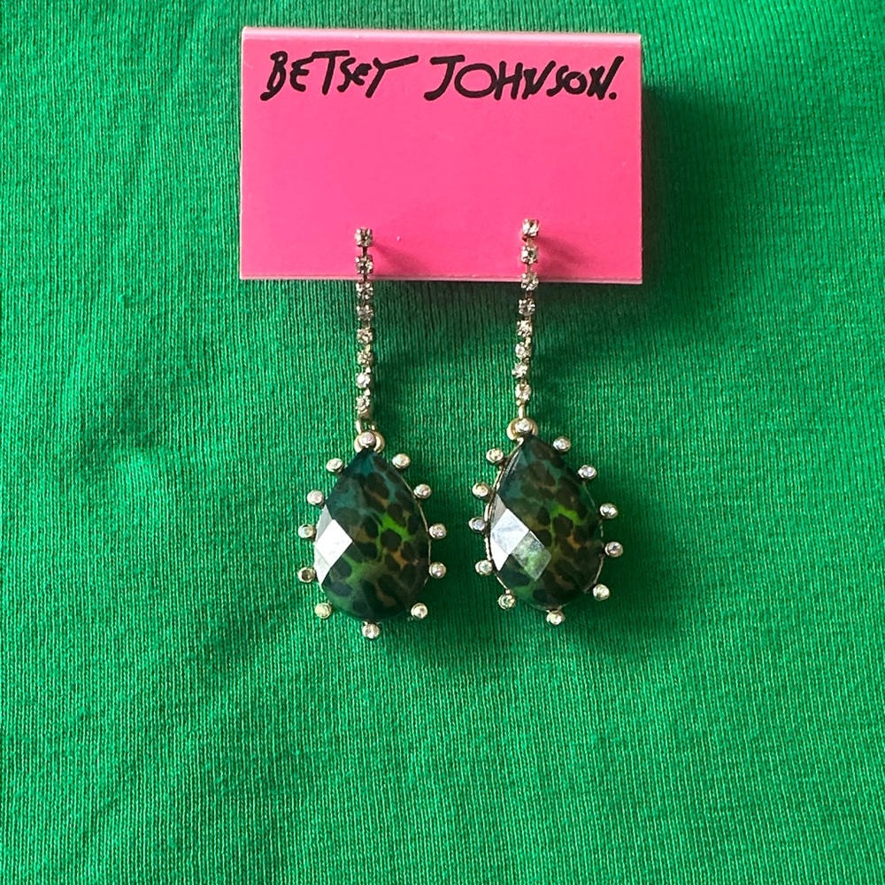 Betsey Johnson Leopard Print Green and Silver Earrings